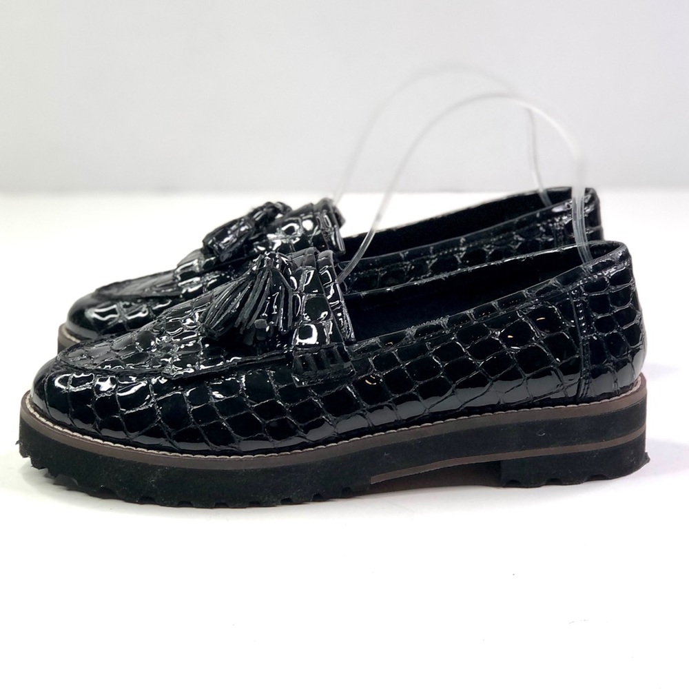 ASOS vegan patent leather croc alligator print kiltie tassel loafer black 8 - Picture 4 of 11